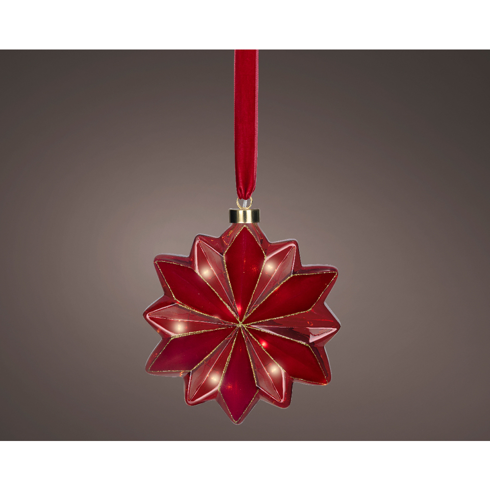 Fleur en verre, intérieur, led blanc chaud, coloris rouge - H.19cm