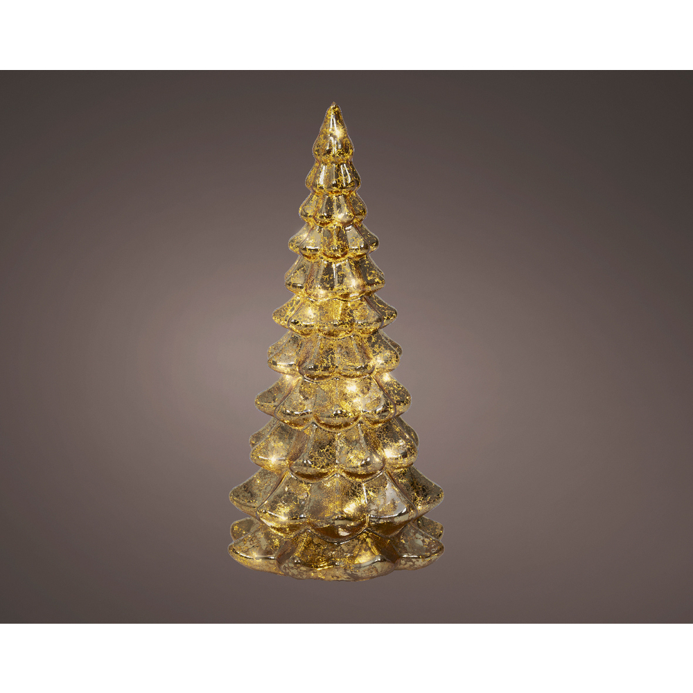 Sapin de Noël en verre, intérieur, led blanc chaud, coloris or -H.21cm