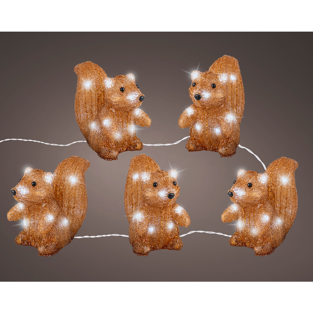 Guirlande lumineuse : écureuil marron, LED blanche froide - L.17,5m