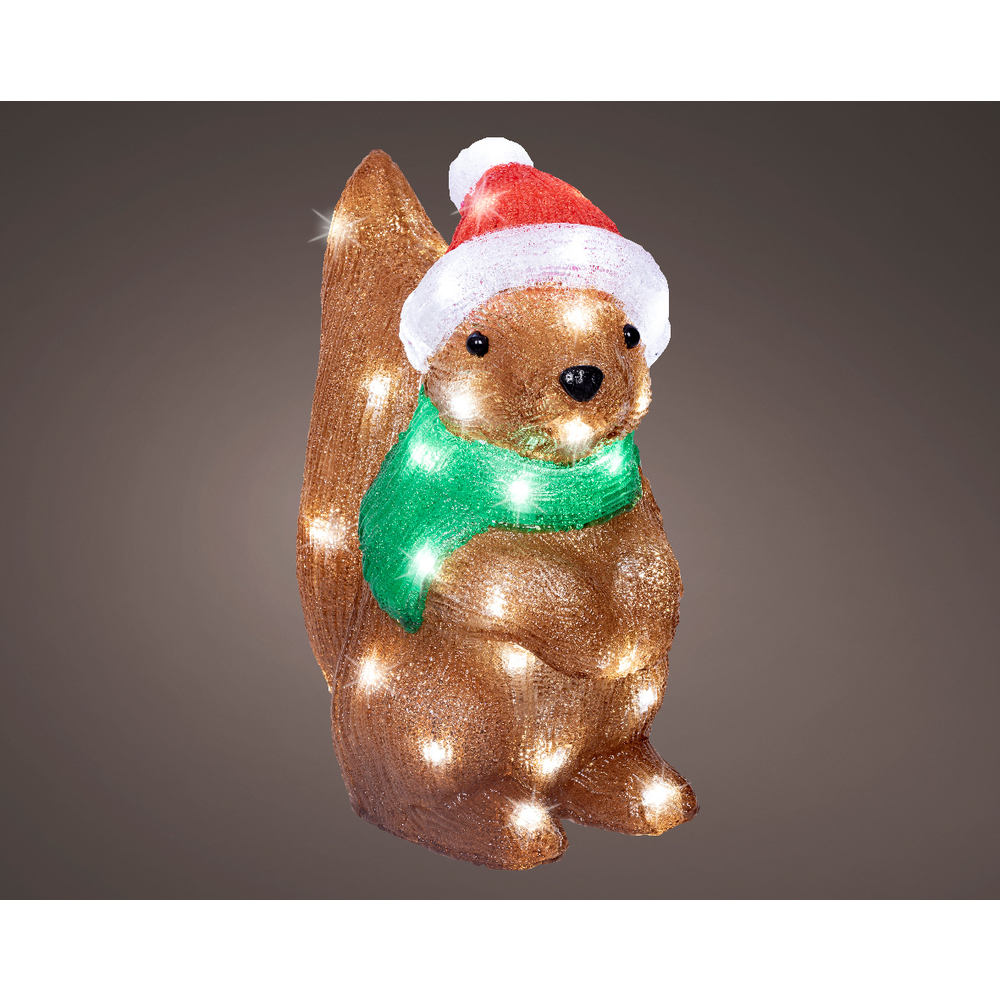 Ecureuil de Noël lumineux, LED blanche froide, coloris marron - H.30cm