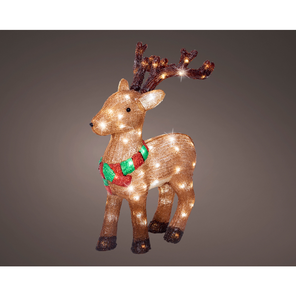 Renne de Noël lumineux, LED blanche froide, coloris marron - H.54cm