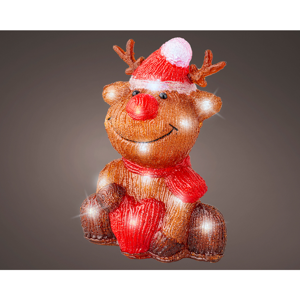 Renne de Noël lumineux, LED blanche froide, coloris marron - H.25cm
