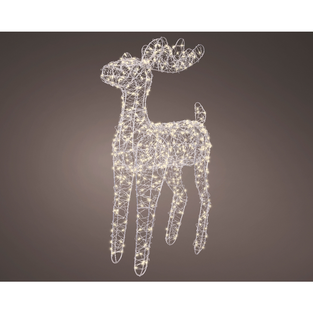 Renne de Noël lumineux, LED blanche chaude, coloris argent - H.58cm