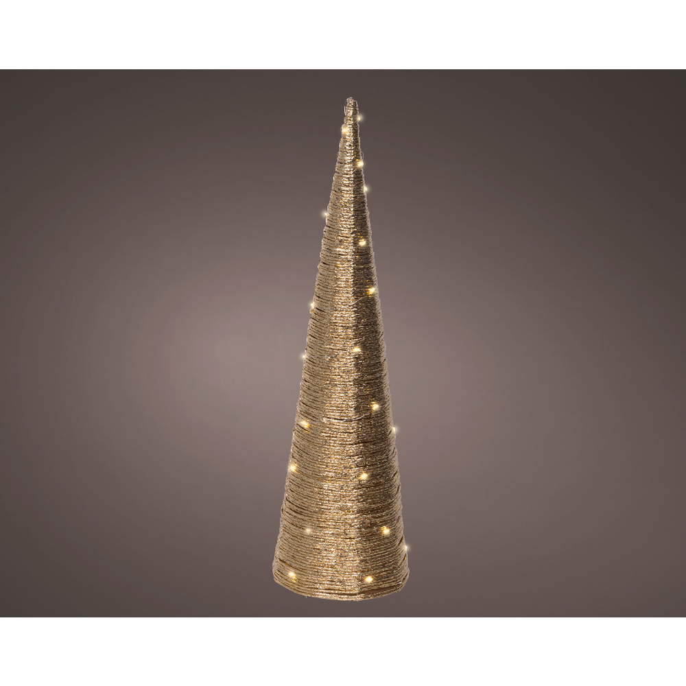 Cône de Noël lumineux or, intérieur, led blanc chaud - H.60cm
