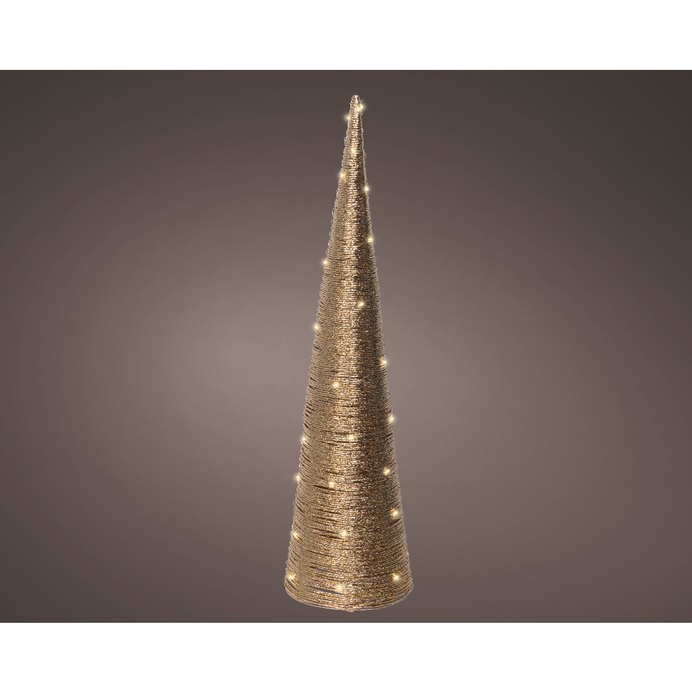 Cône de Noël lumineux or, intérieur, led blanc chaud - H.80cm