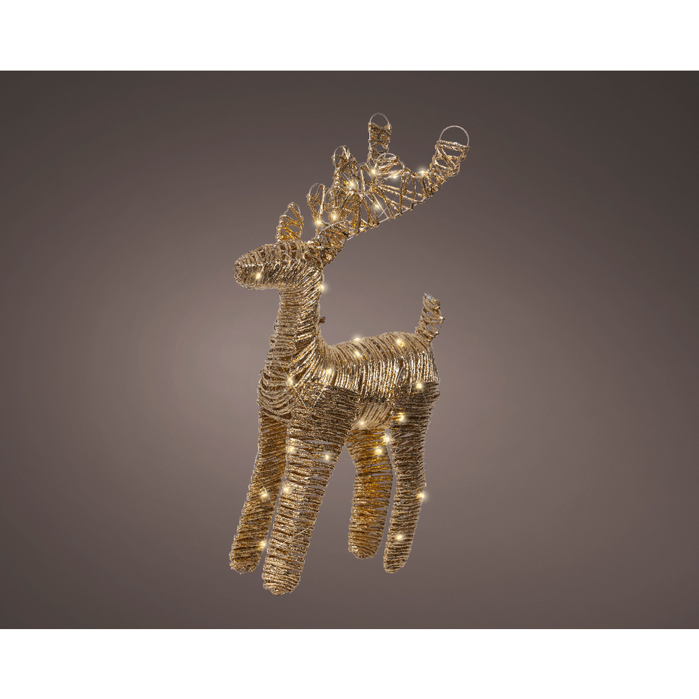 Renne de Noël lumineux, LED blanche chaude, coloris or - H.55cm