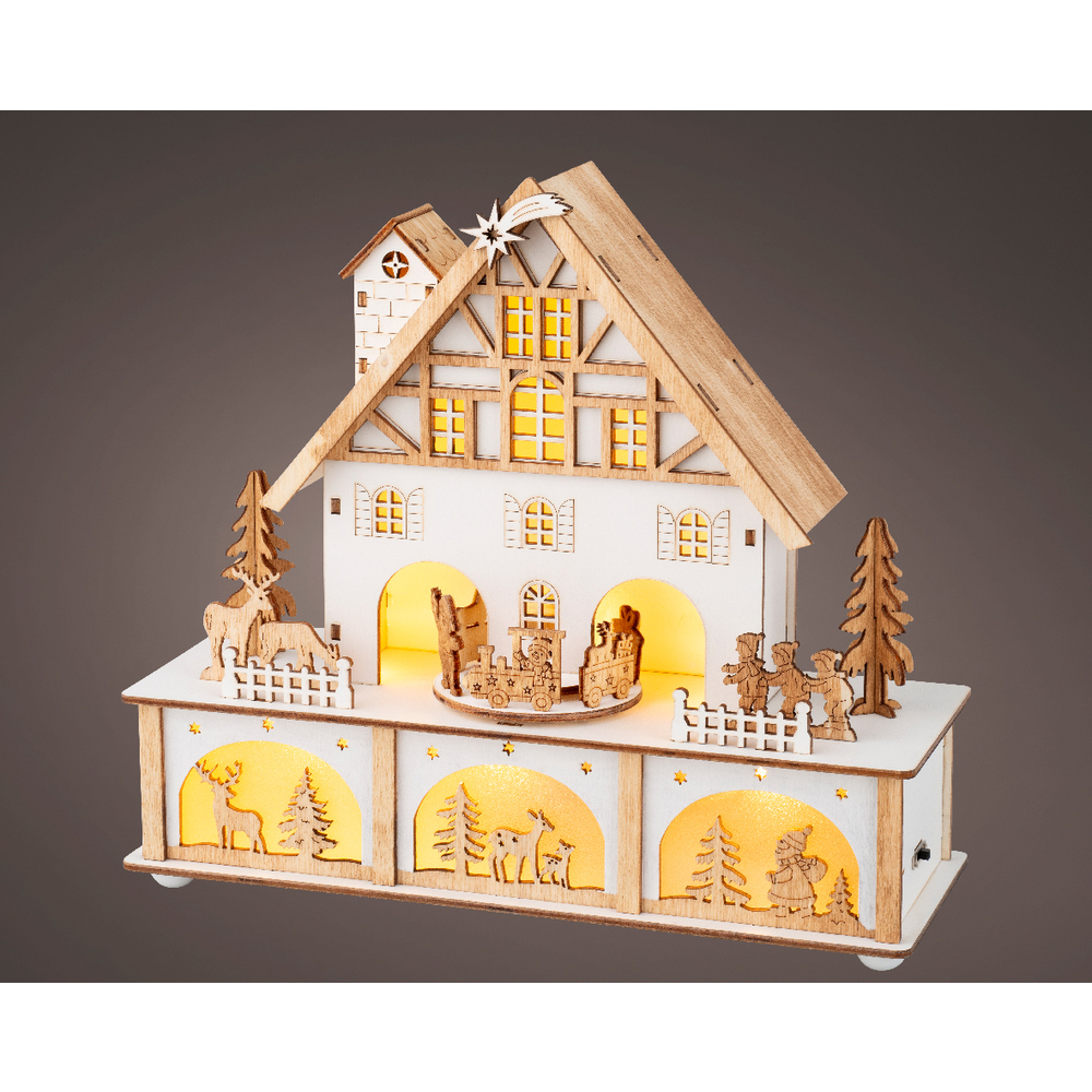 Scène lumineuse de Noël Maison, intérieur, led blanc chaud - H.24,5cm