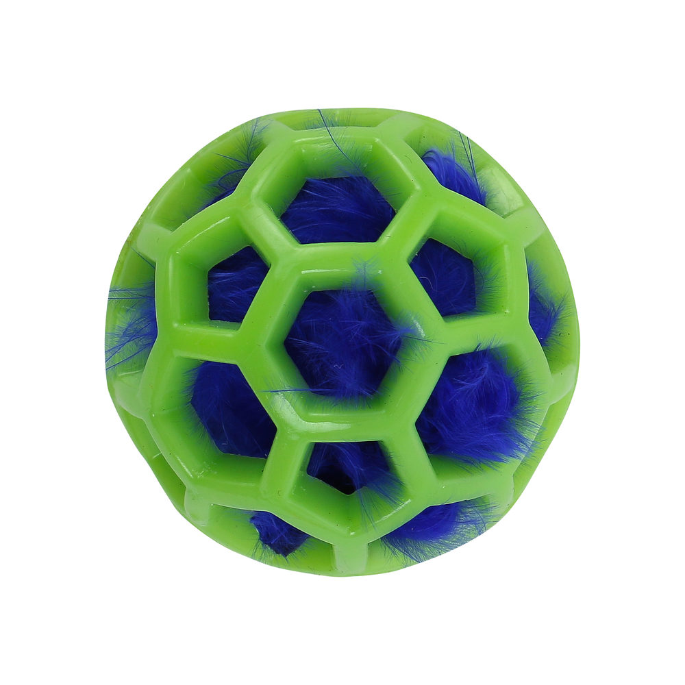 Jouet pour chat : balle avec grelot et plumes - H.12,5cm