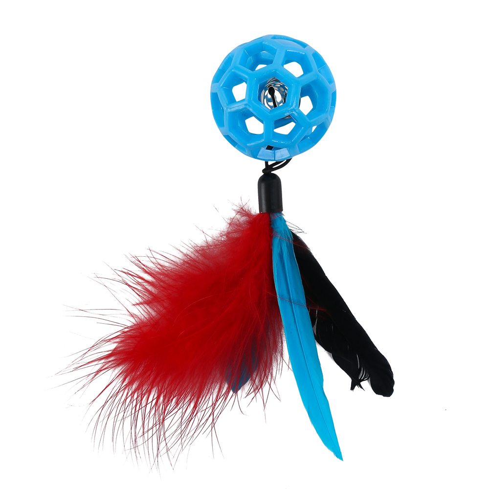 Jouet pour chat : balle avec grelot et plumes - H.25cm