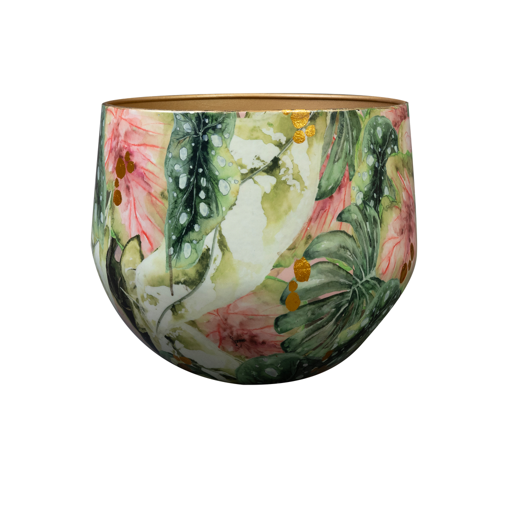 Cache-pot 'Monstera Mystery', en métal époxy - D.33xH.28cm