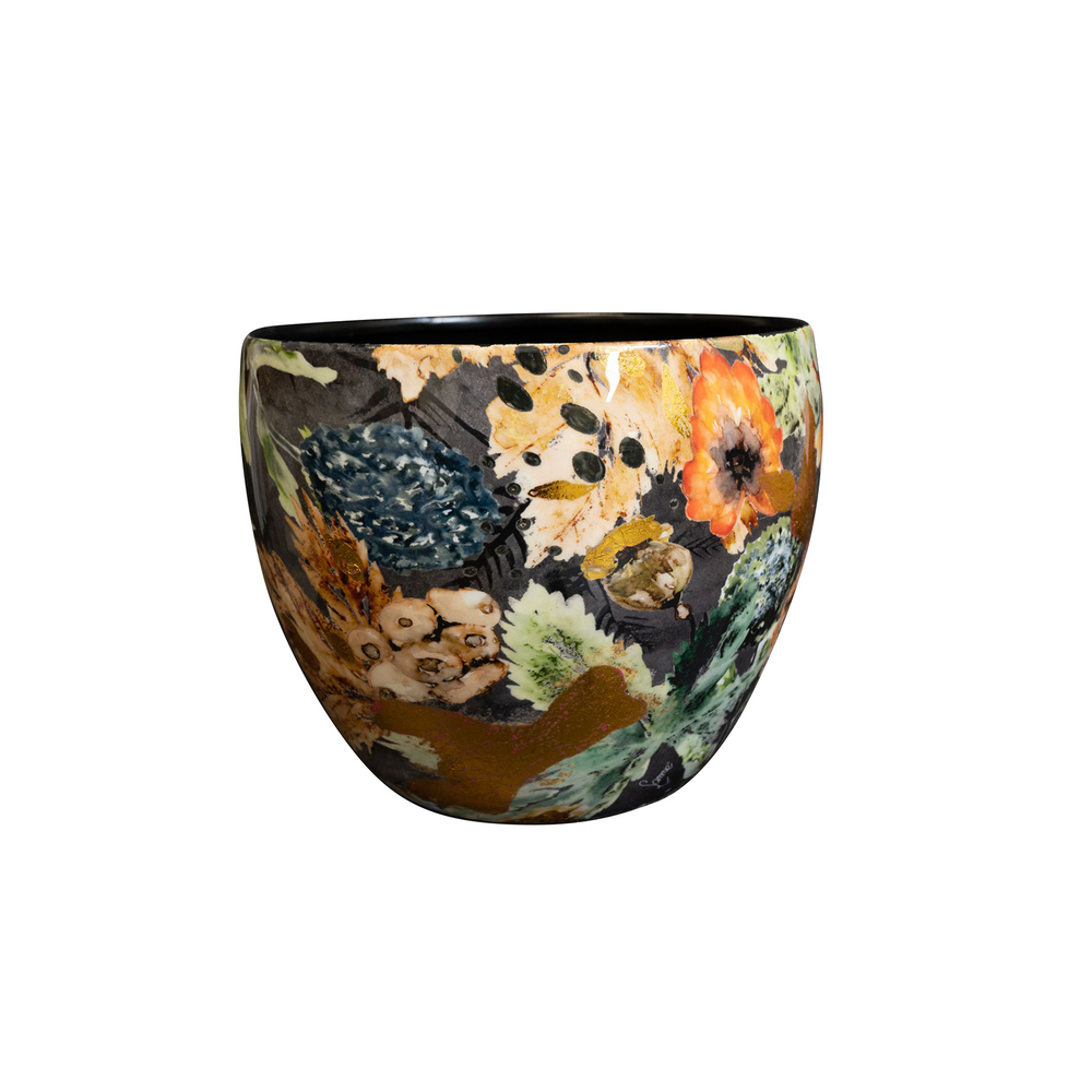 Cache-pot 'Berry' en métal époxy, coloris bleu - D.21xH.16cm