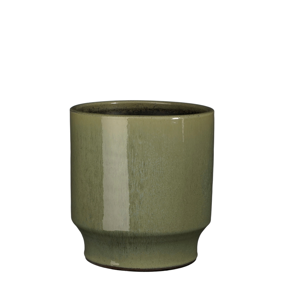 Cache-pot Diaz, en terre cuite, coloris vert - H.22xD.21cm