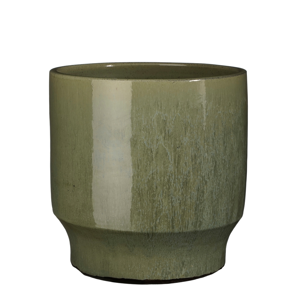 Cache-pot Diaz, en terre cuite, coloris vert - H.28xD.27cm