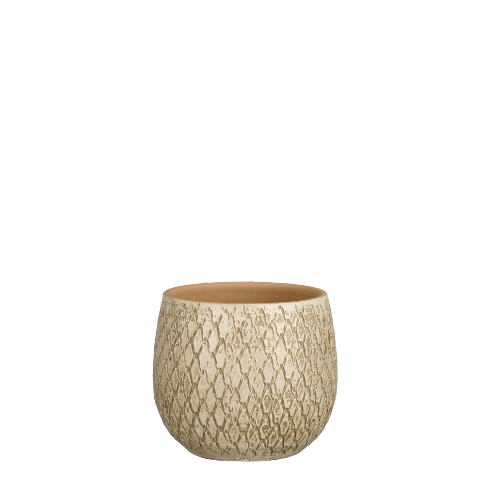 Cache-pot Madeira, en terre cuite, coloris crème - H.14xD.14cm