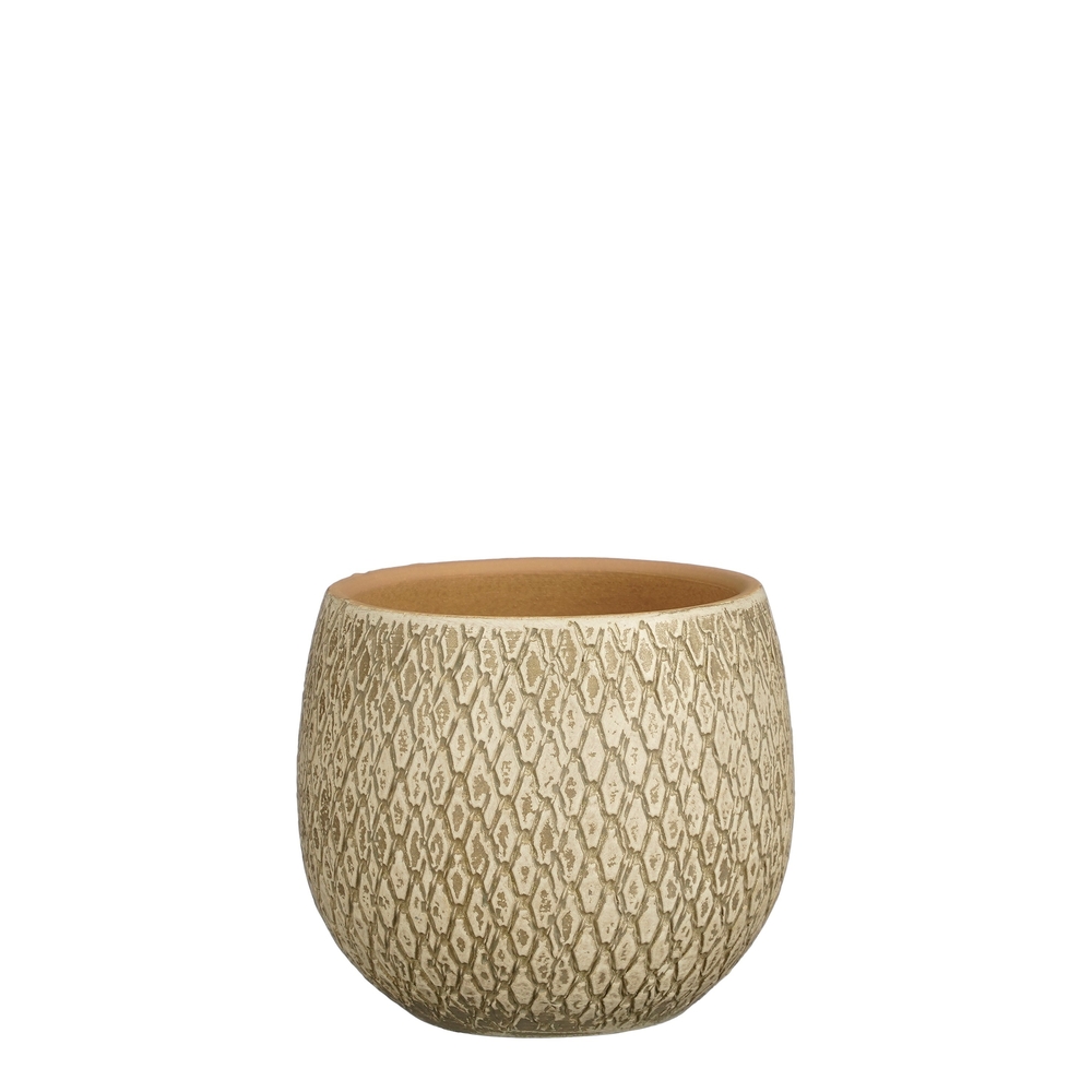 Cache-pot Madeira, en terre cuite, coloris crème - H.18xD.18cm