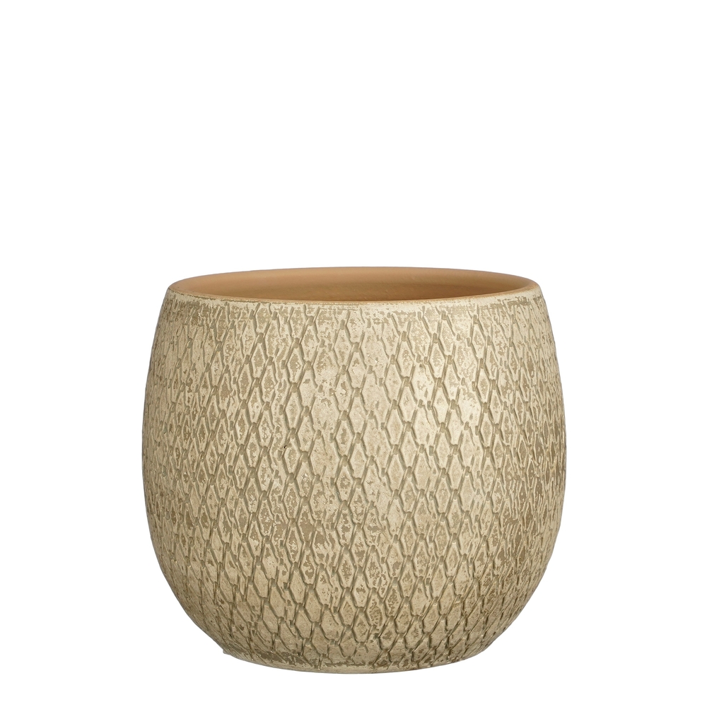Cache-pot Madeira, en terre cuite, coloris crème - H.23xD.23cm