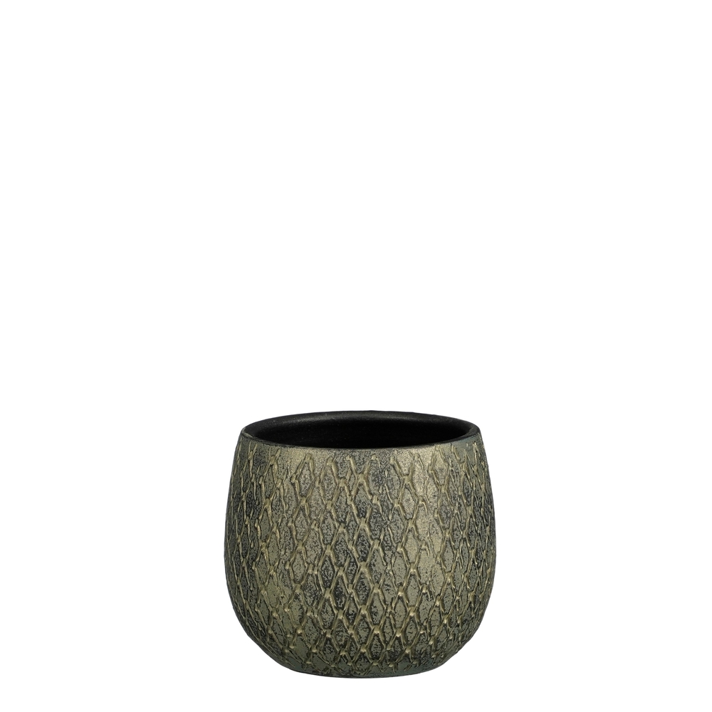 Cache-pot Madeira, en terre cuite, coloris vert - H.14xD.14cm