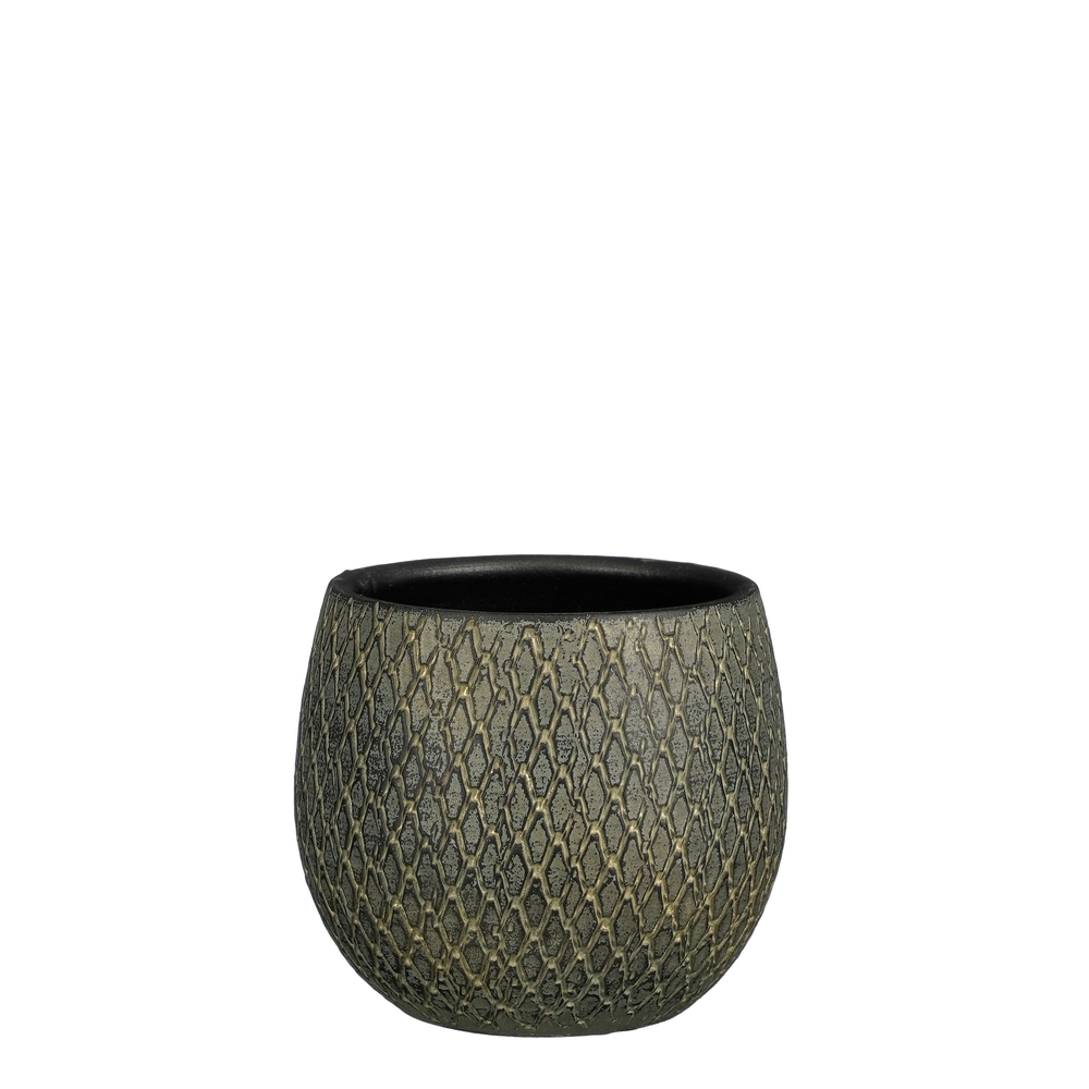 Cache-pot Madeira, en terre cuite, coloris vert - H.18xD.18cm