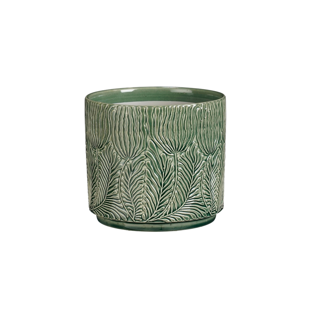 Cache-pot Nori, en terre cuite, coloris vert - H.12,5xD.14cm