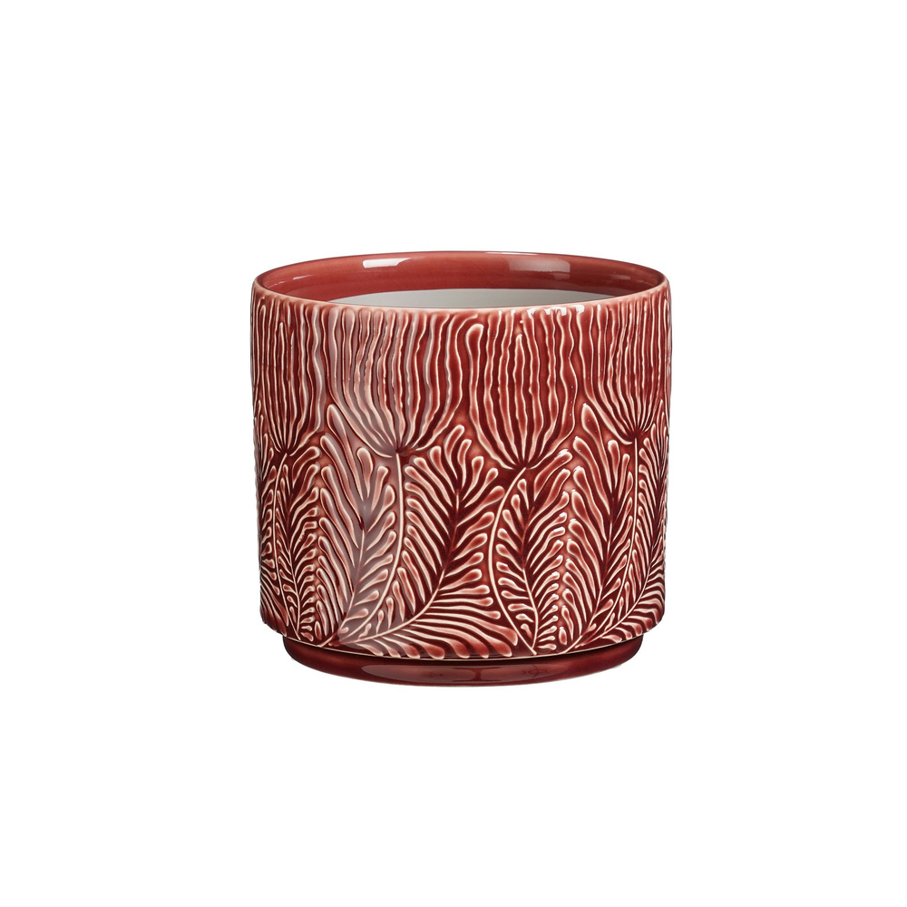 Cache-pot Nori, en terre cuite, coloris rouge - H.12,5xD.14cm