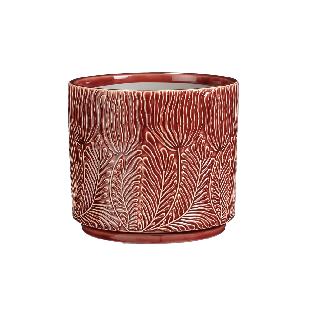 Cache-pot Nori, en terre cuite, coloris rouge - H.15xD.17cm