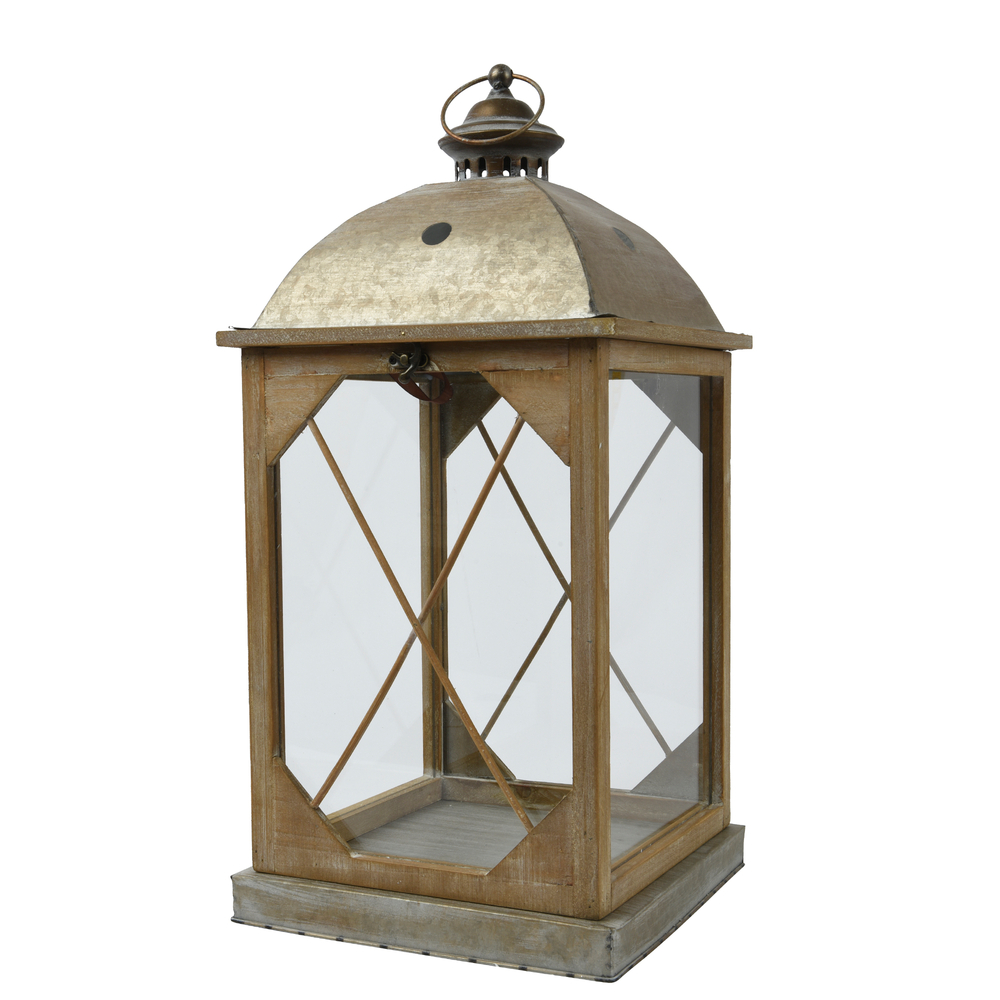 Lanterne en bois, coloris marron - H.56cm