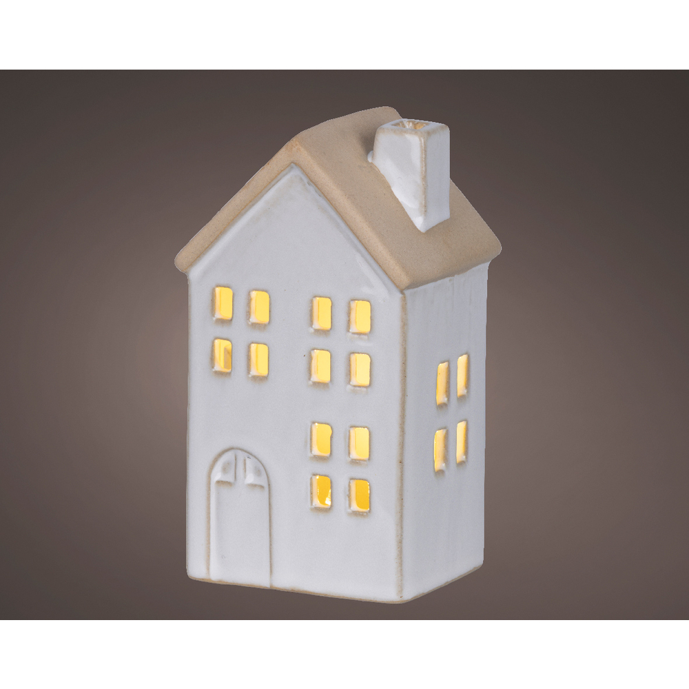 Maisonnette de Noël en porcelaine, LED coloris blanc chaud - H.12,7cm