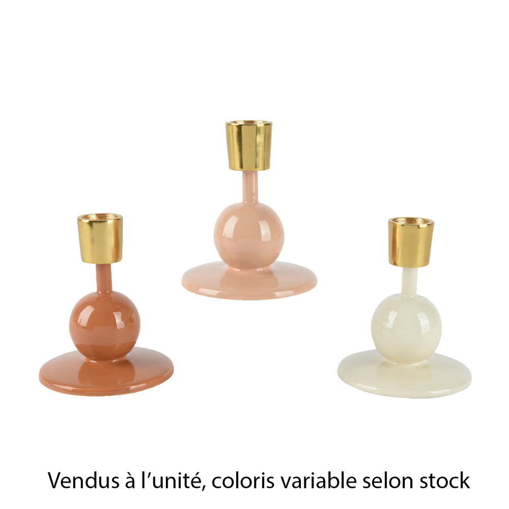 Bougeoir une boule avec détails dorés, coloris variables - H.9,5cm
