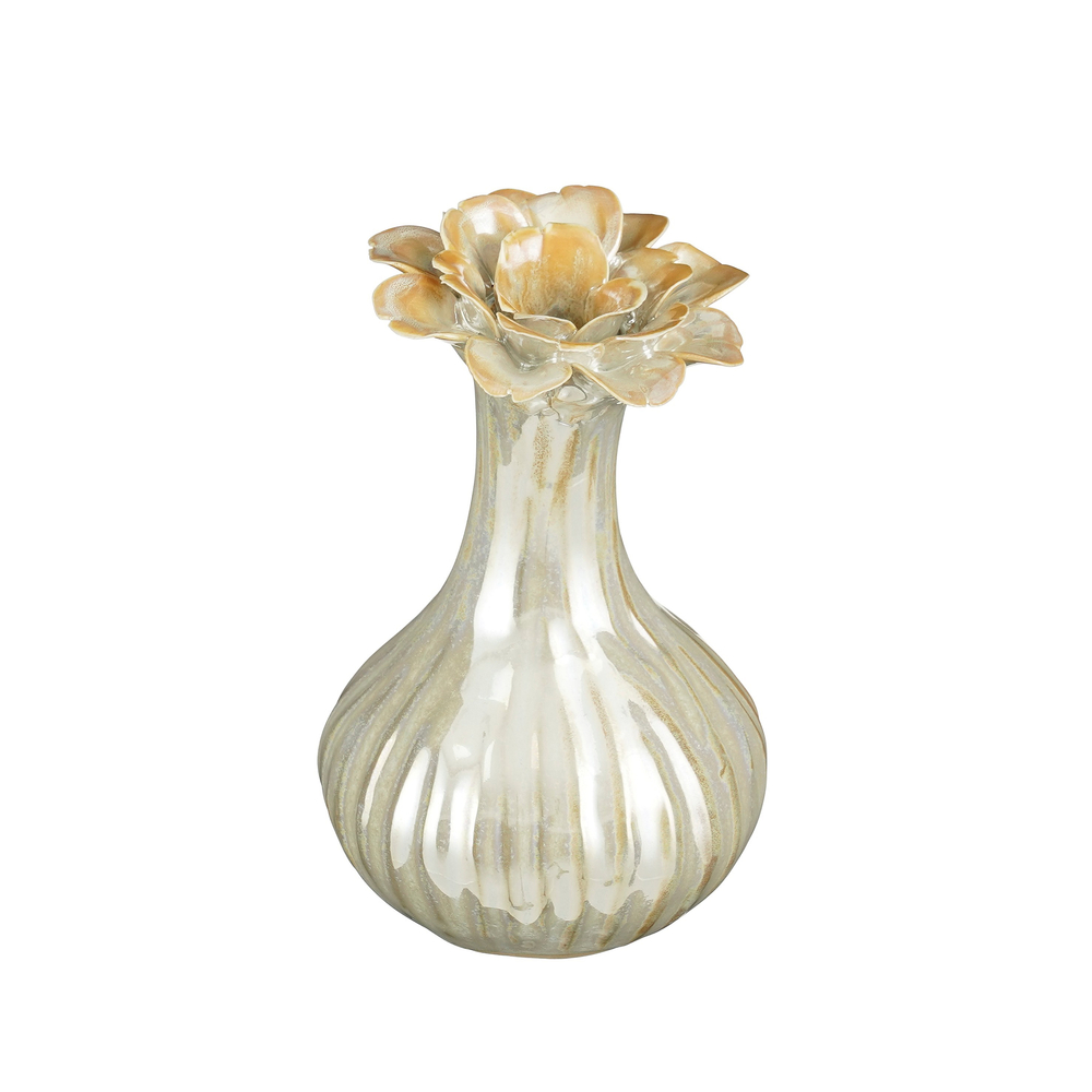 Vase YVKE en céramique, coloris nacré - H.17cm
