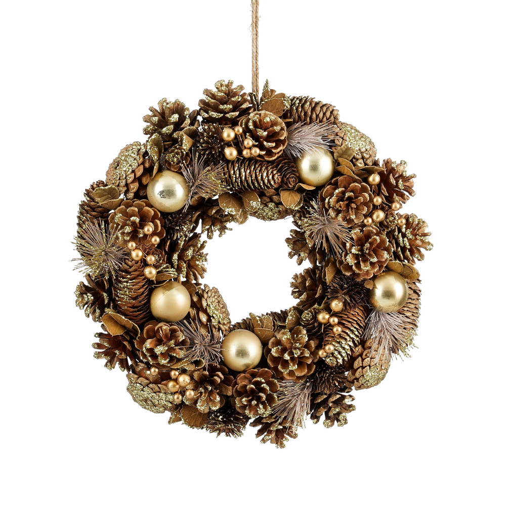 Couronne pommes de pin, coloris or - D.37cm