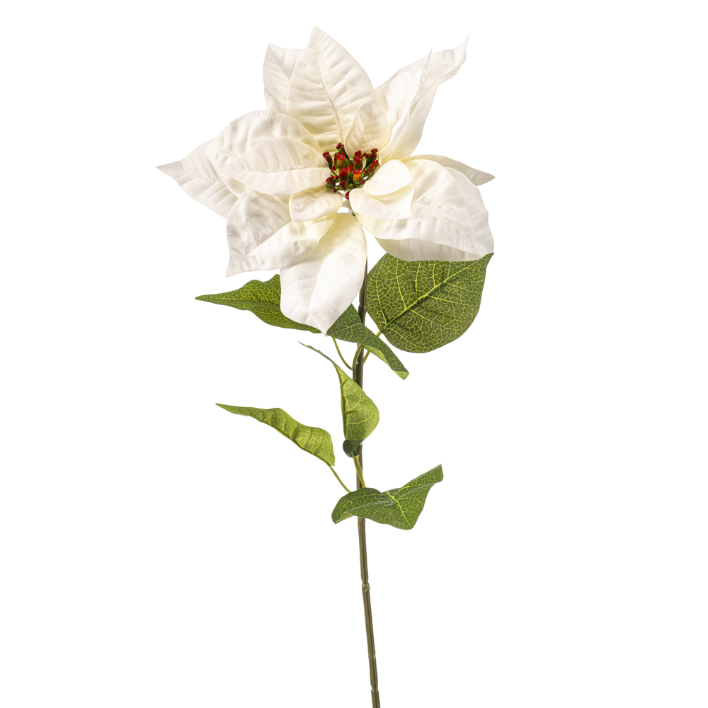 Fleur artificielle, tige de poinsettia, coloris crème - H.65cm