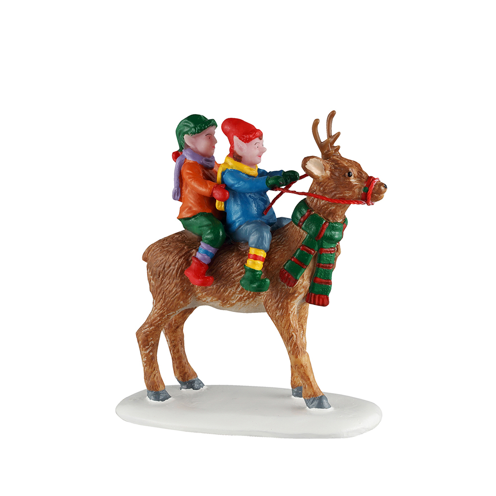 Figurine en résine, Santas wonderland, ballade en rennes - H.7,5cm
