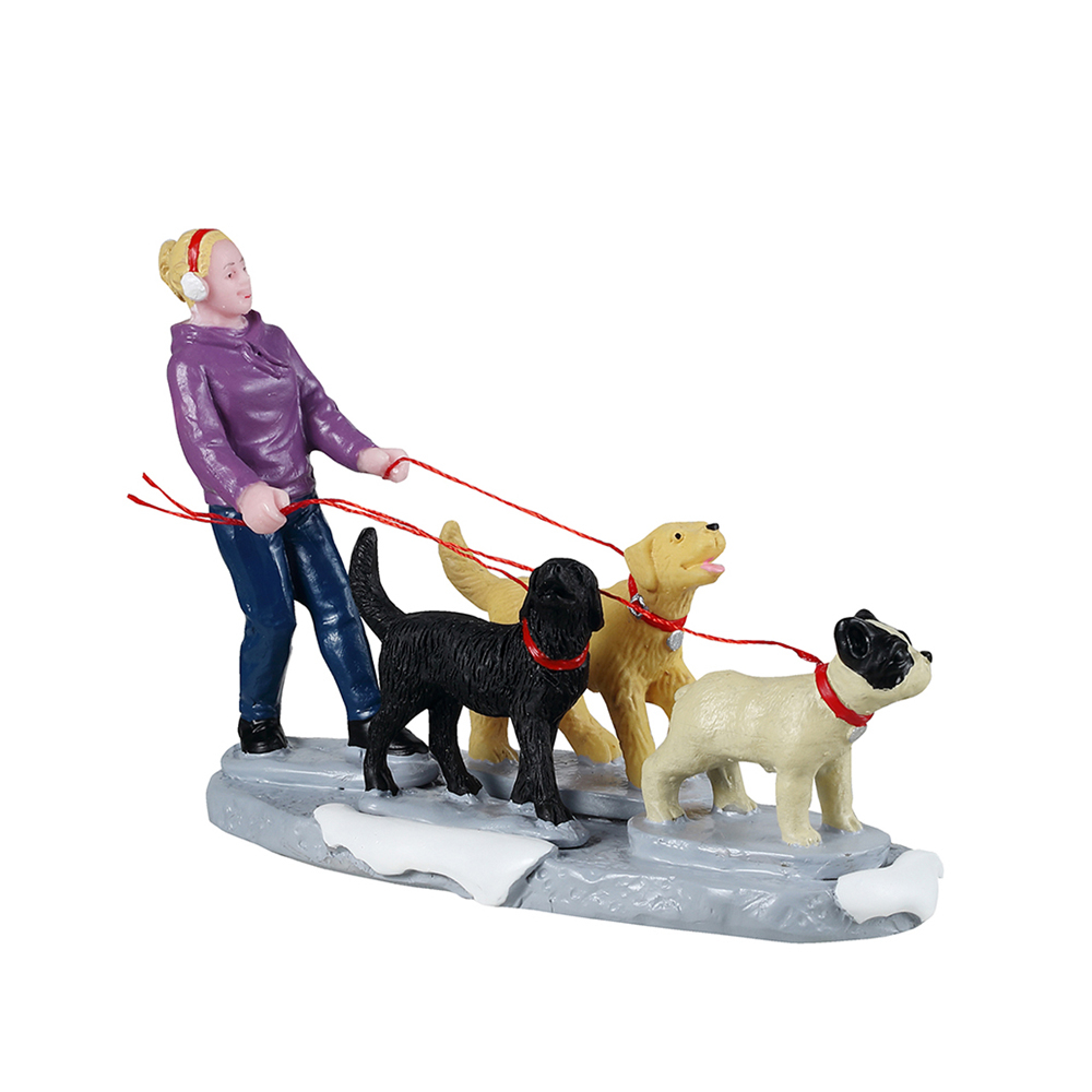 Figurine en résine, promeneur de chiens - H.6,7cm