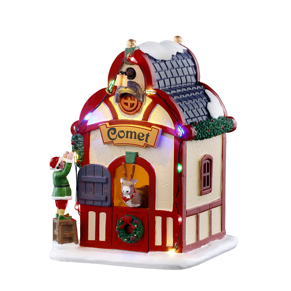 Scène animée, résine, Santas wonderland : le coin de Comète - H.13cm