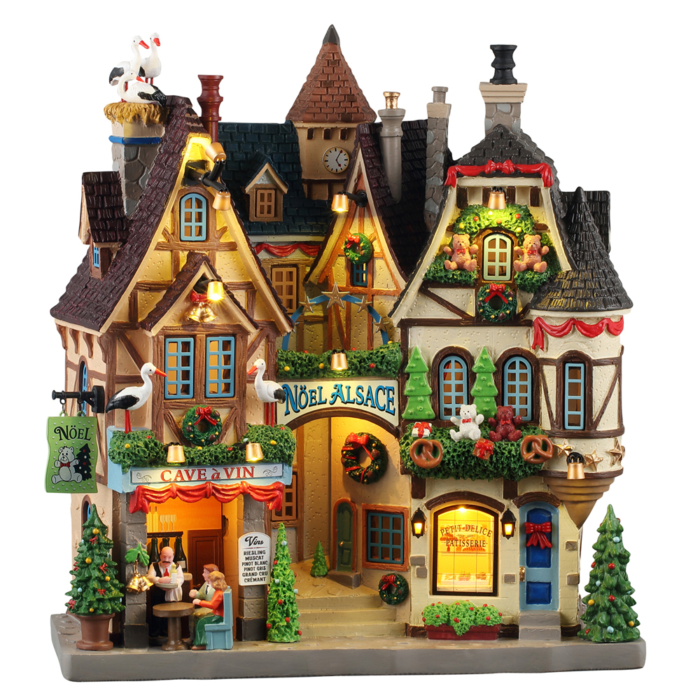 Scène animée, Caddington village, Noël en Alsace, sur piles - H.27,6cm