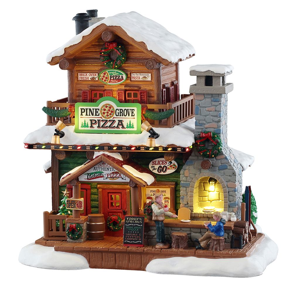 Scène animée, Vail village, pizza pomme de pain, sur piles - H.20,5cm