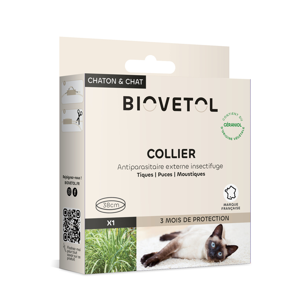 Collier antiparasitaire bio pour chat et chaton - x1