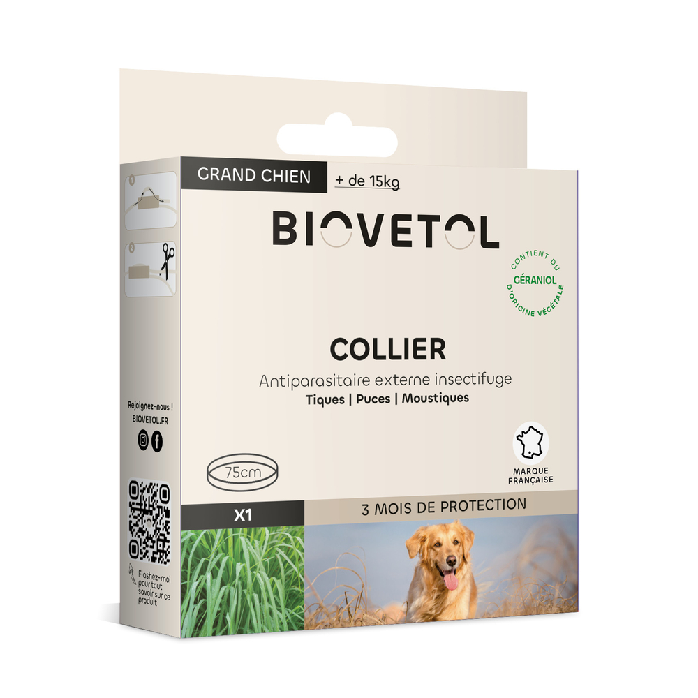 Collier antiparasitaire bio pour grand chien - x1