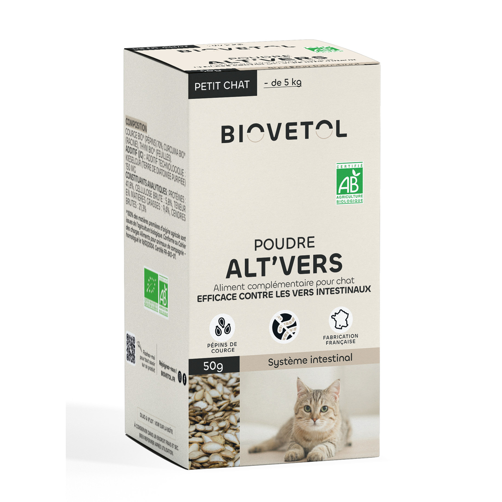 Poudre Alt'vers bio pour petit chat - 100g