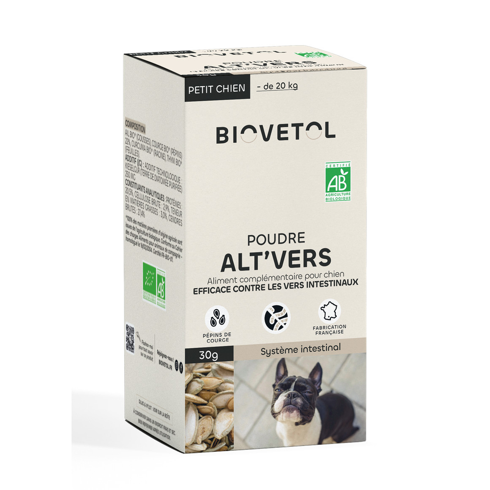 Poudre Alt'vers bio pour petit chien - 30g