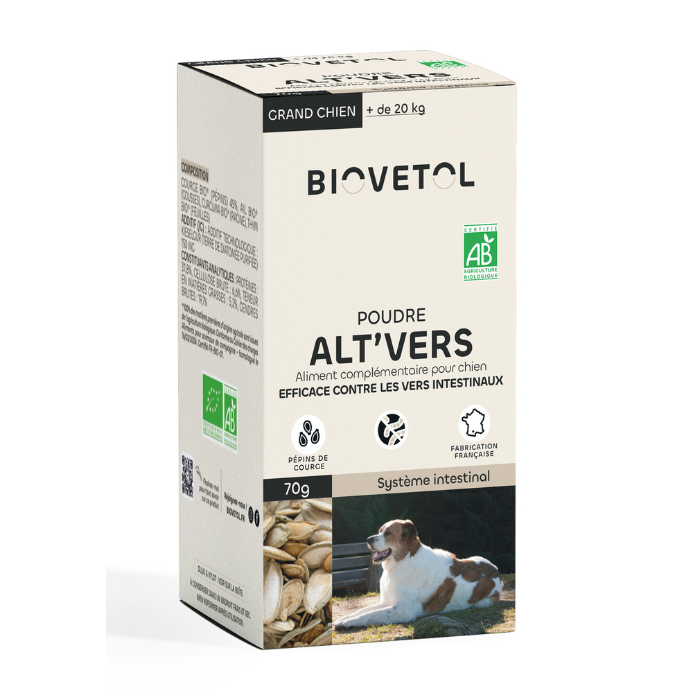 Poudre Alt'vers bio pour grand chien - 70g