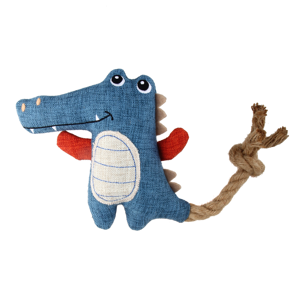 Jouet pour chien : peluche crocodile avec corde - H.14cm