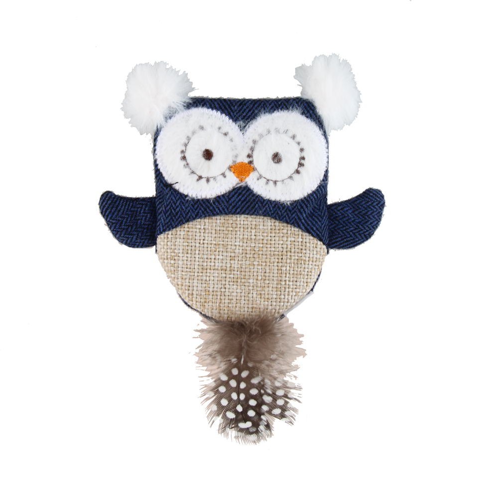 Jouet pour chat : chouette à plumes, coloris bleu - L.11,5cm