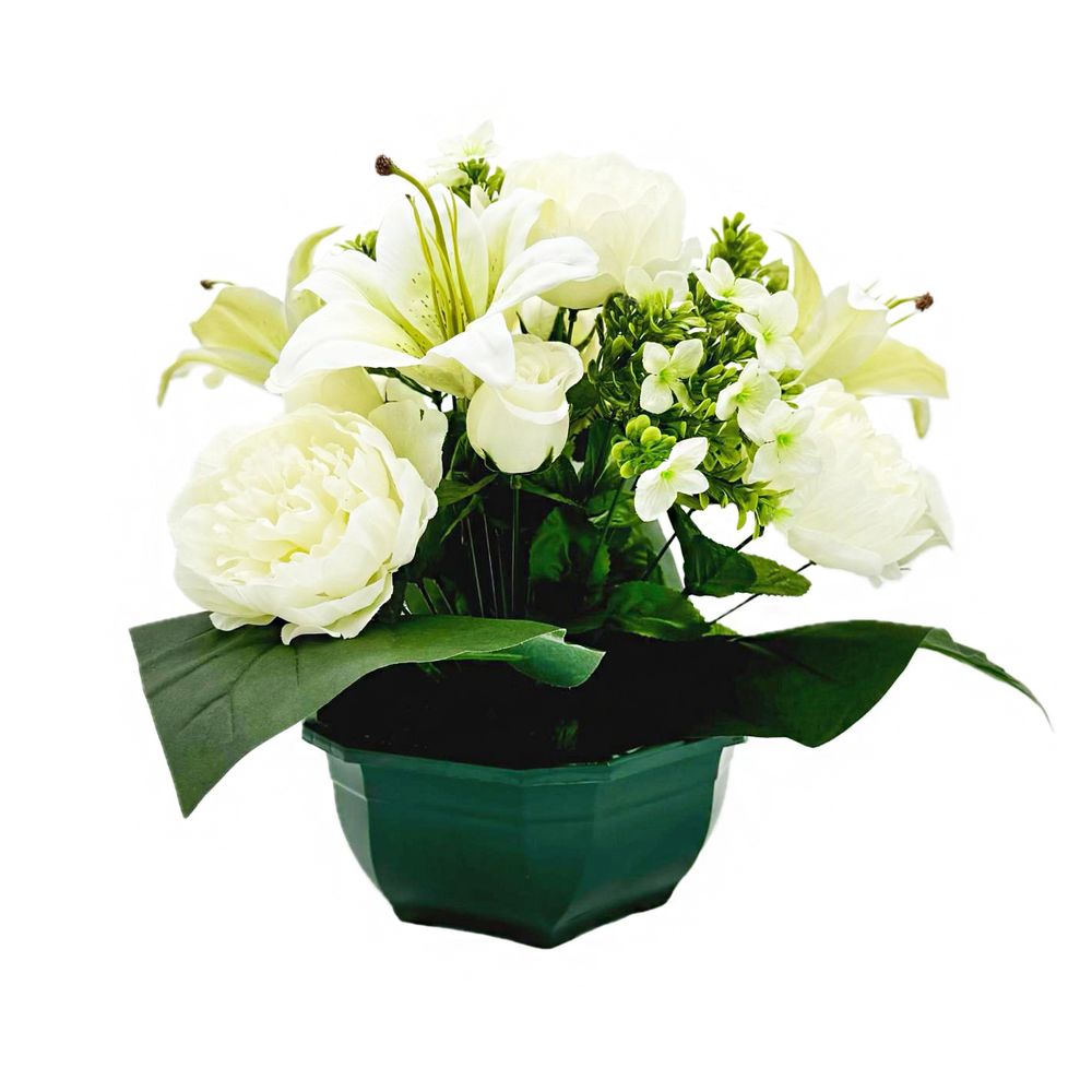 Composition florale artificielle, coloris blanc : pot H.37xD.48cm