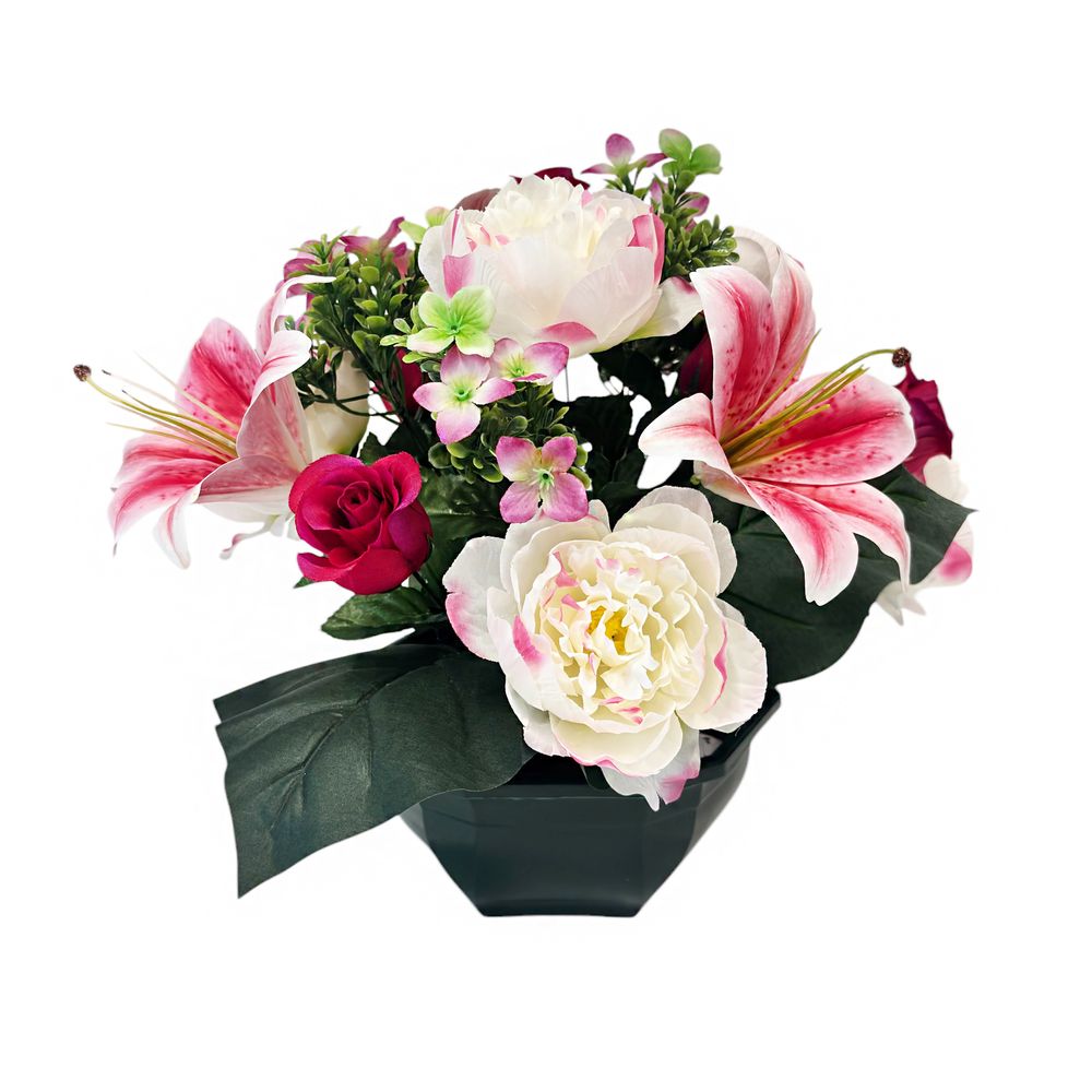Composition florale artificielle, coloris rose : pot H.37xD.48cm