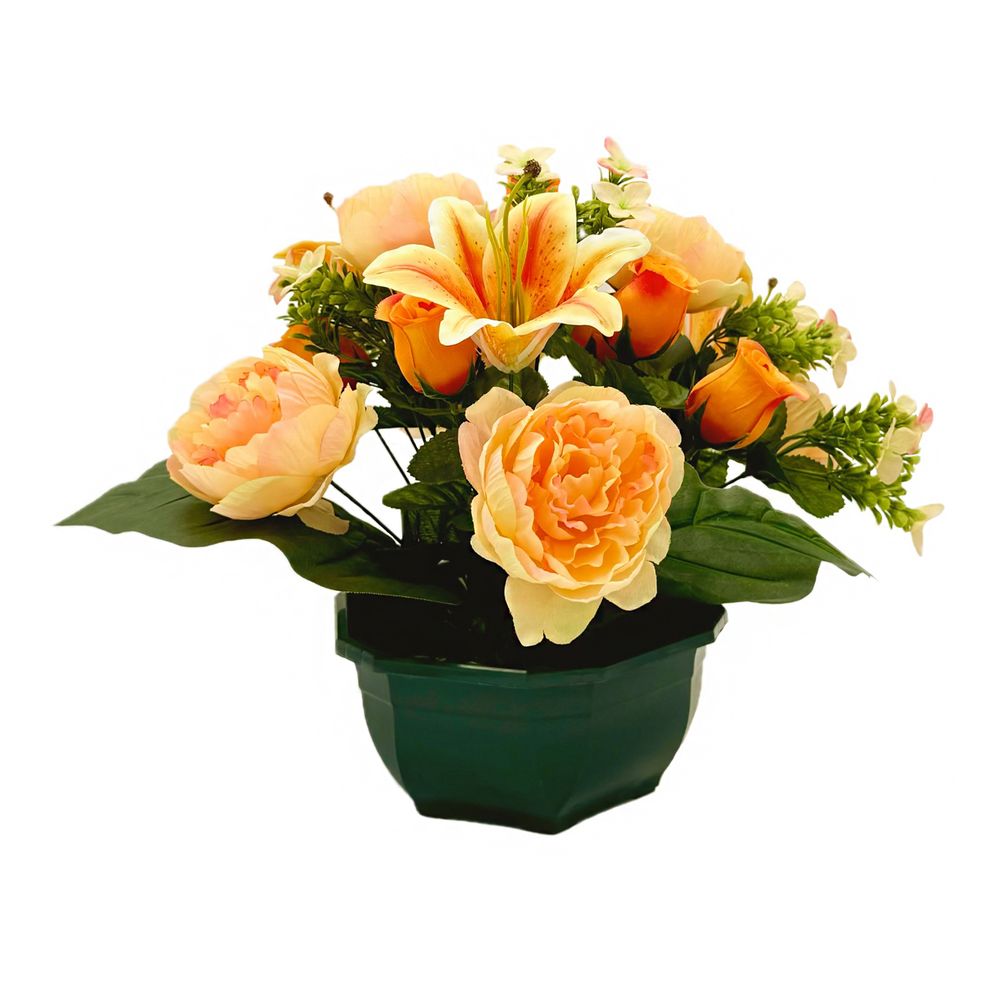 Composition florale artificielle, coloris orange : pot H.37xD.48cm