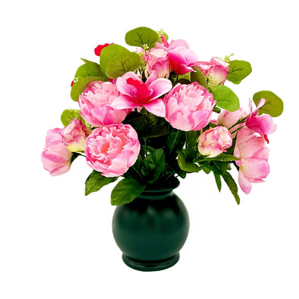 Composition florale artificielle, coloris rose : pot H.42xD.38cm