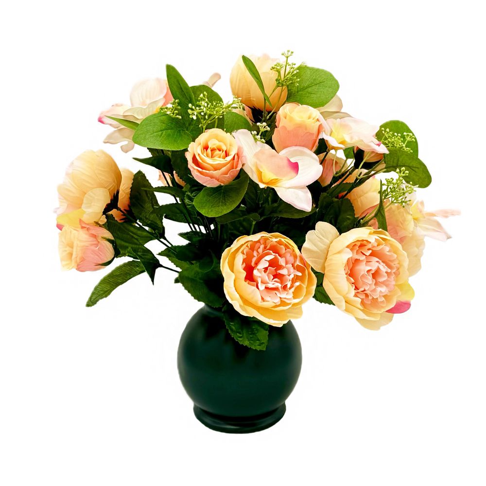 Composition florale artificielle, coloris orange : pot H.42xD.38cm