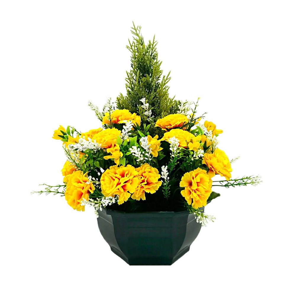 Composition florale artificielle, coloris jaune : pot H.40xD.27cm