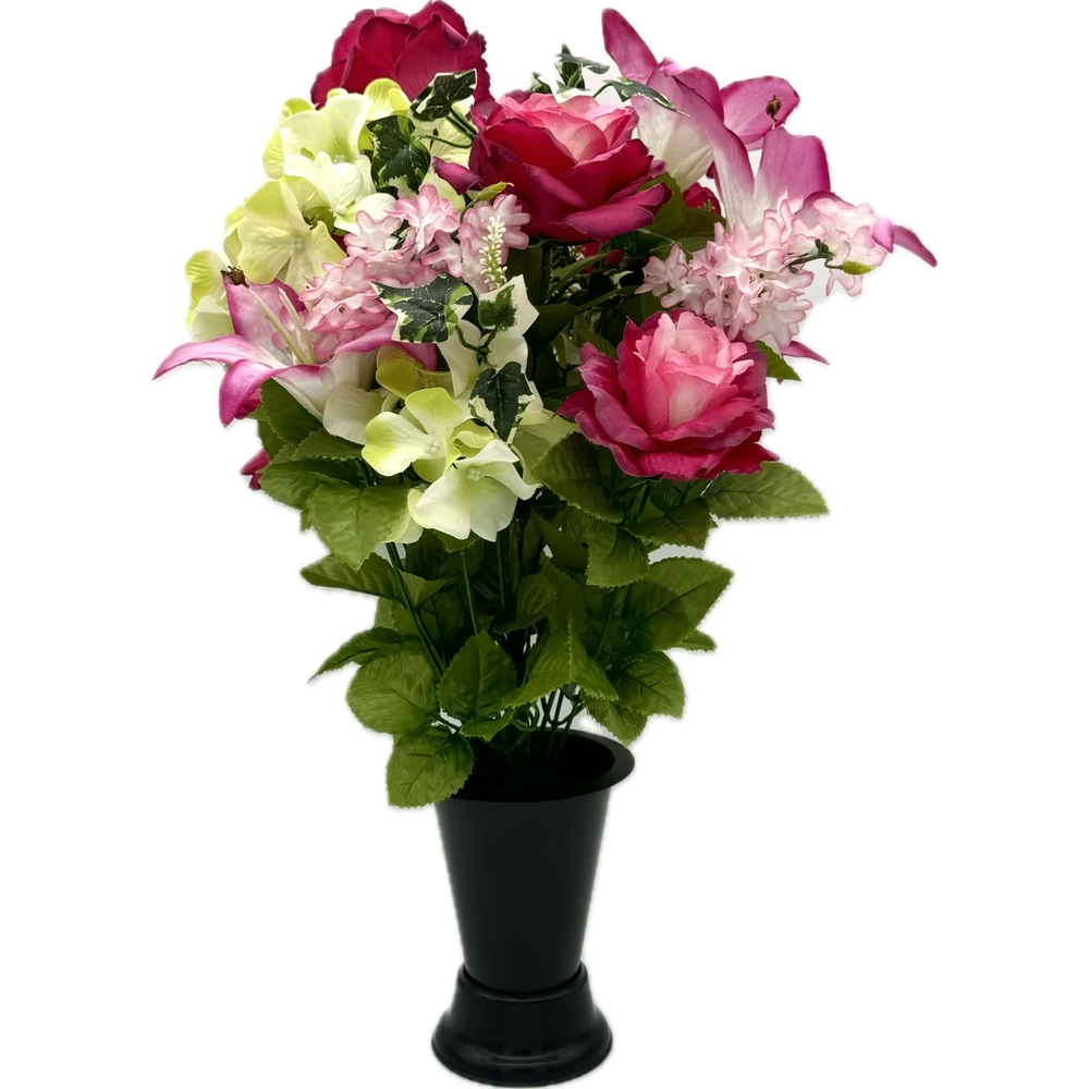 Bouquet de fleurs artificielles en vase, coloris mixte - H.60cm